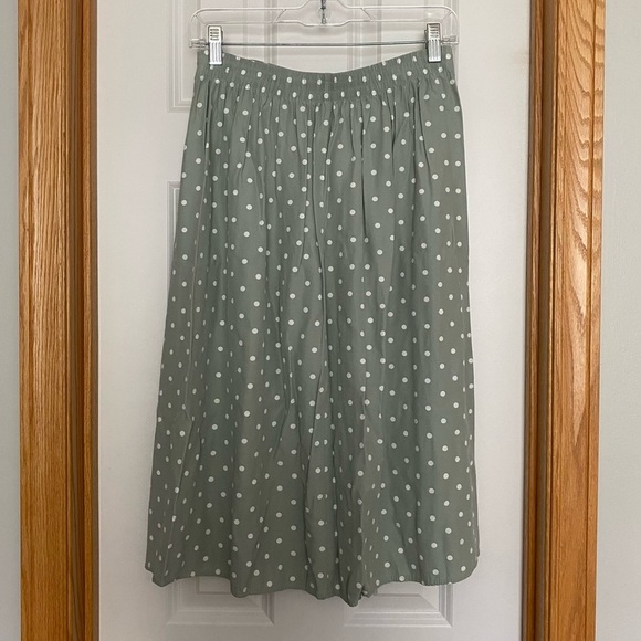 Vintage Elastic Waist Sage Green Polka Dot Skirt Size Petite Large - Picture 4 of 6